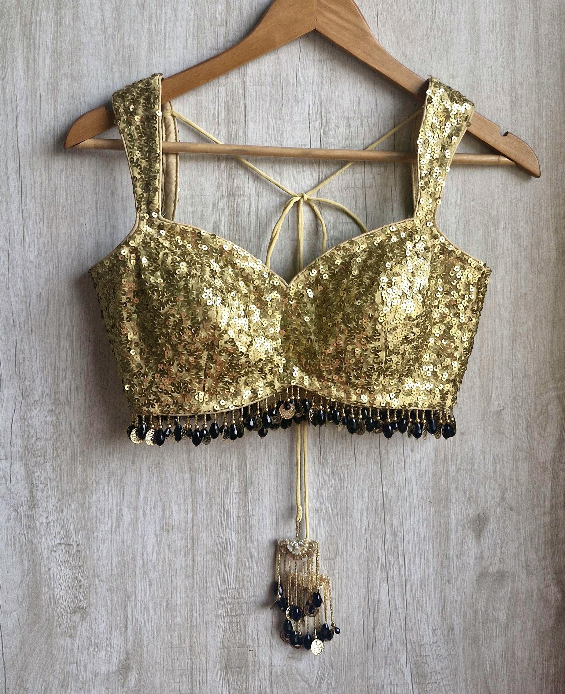 Gold Sequins Sweetheart Neck Blouse DVBL_469