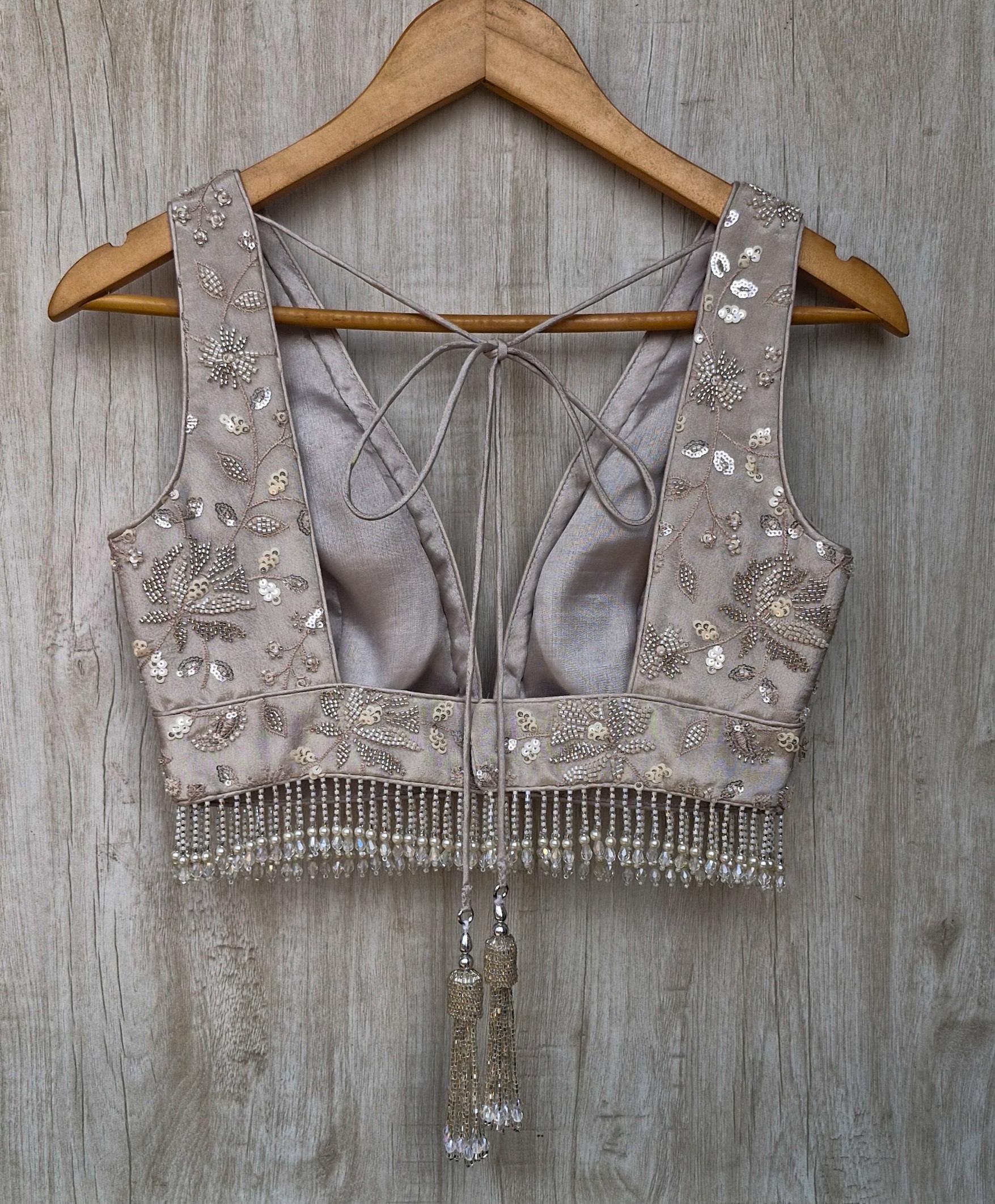 Warm Silver Embroidered Tissue Silk Blouse DVBL_470