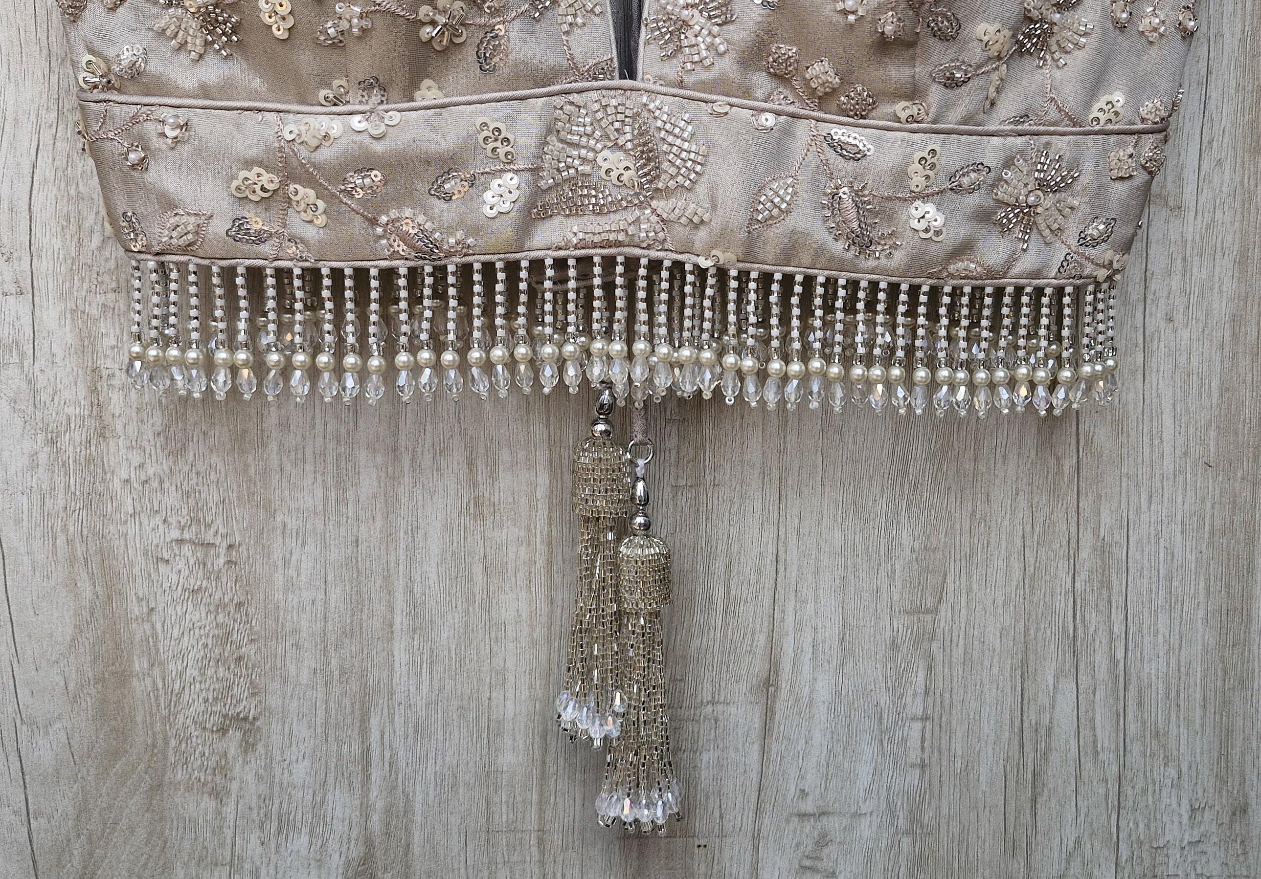 Warm Silver Embroidered Tissue Silk Blouse DVBL_470
