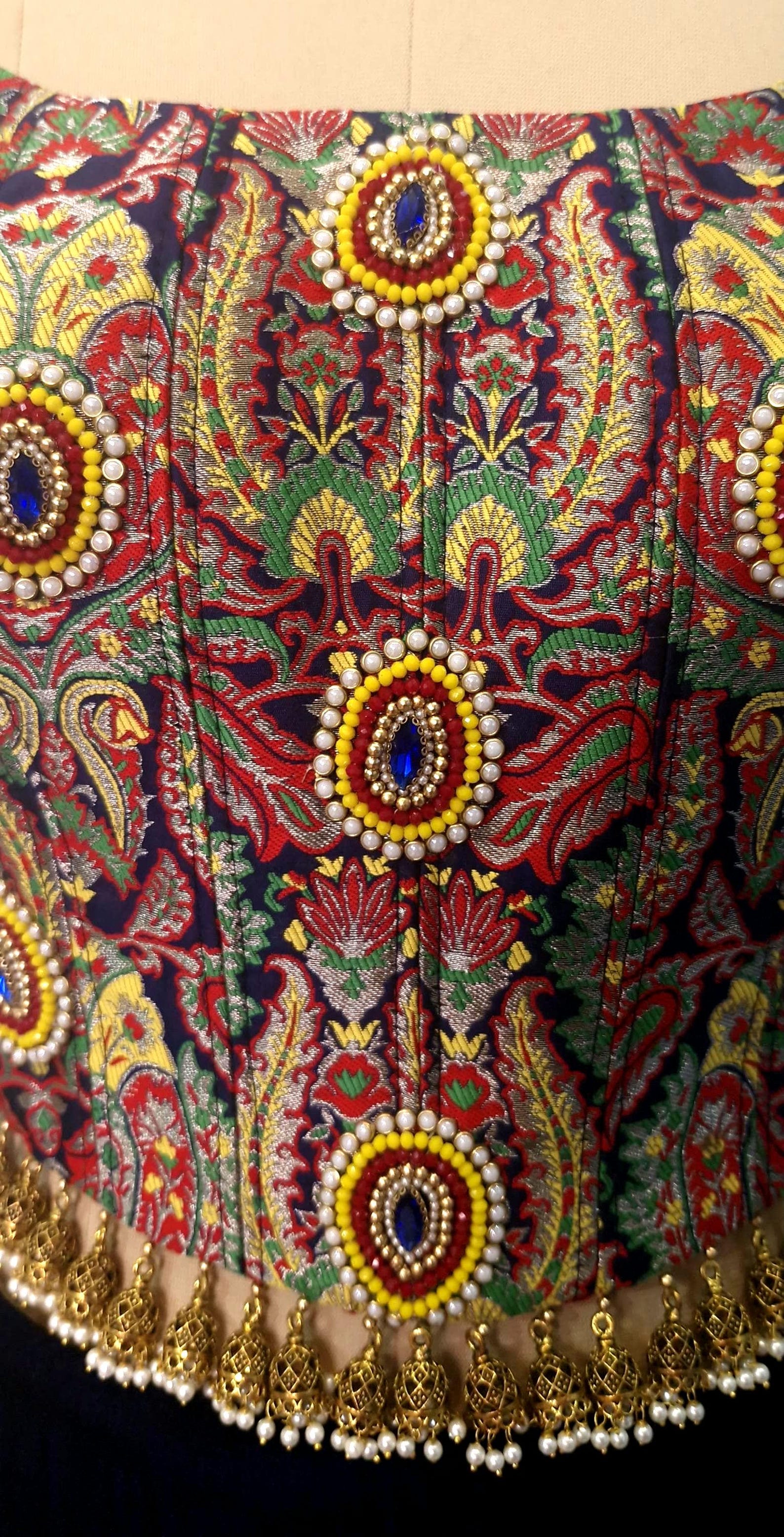 Corset Blouse Embroidered Multicolor Brocade Strapless DVCB_011
