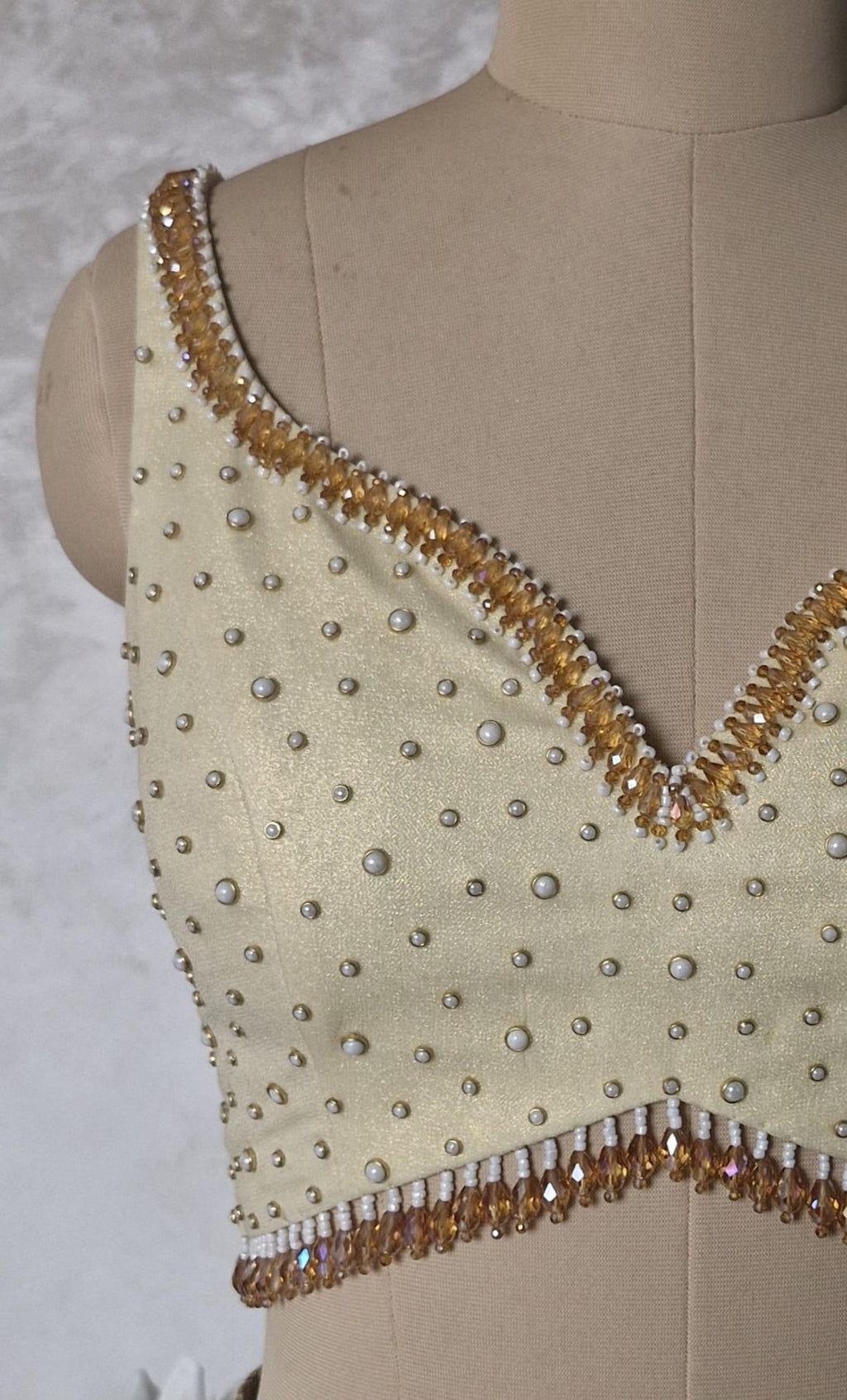 Hand Embroidered Cream Gold Wedding Sweetheart Neck DVBL_465