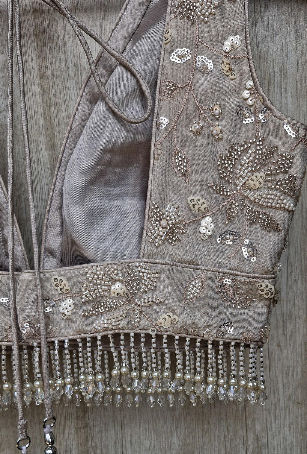Warm Silver Embroidered Tissue Silk Blouse DVBL_470