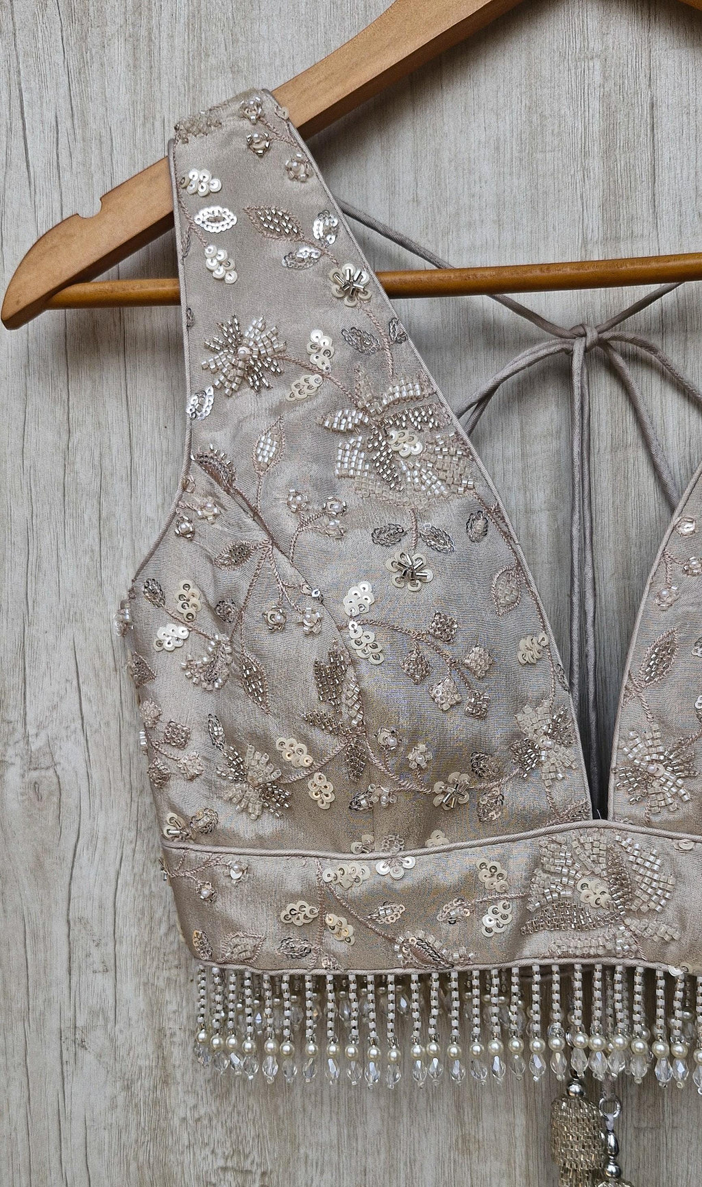 Warm Silver Embroidered Tissue Silk Blouse DVBL_470
